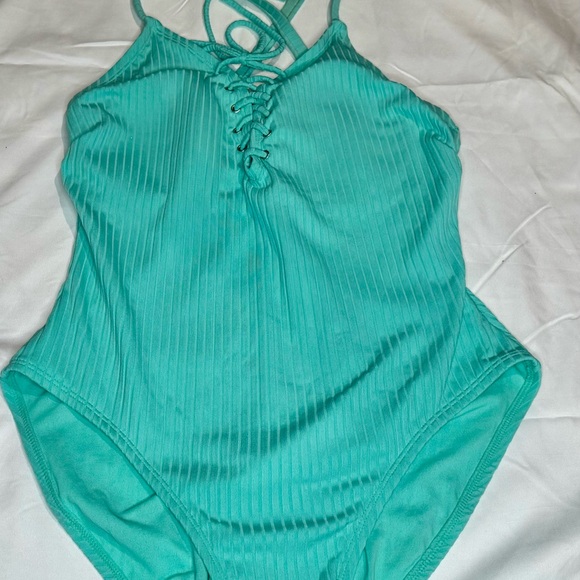 Teal Ribbed One-Piece Swimsuit - Picture 1 of 3